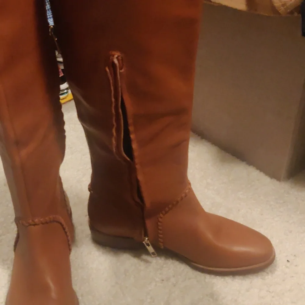 New!UGG Gracen Whipstitch Brown Leather Knee High Tall Riding Boot Women Y2K